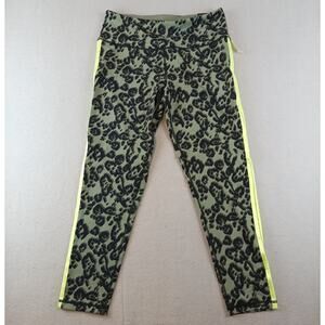 Victorias Secret Sport Womens Leggings Sz L Short Lime Green Black Leopard